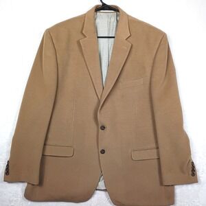 Chaps Est 1978 Mens 48R Blazer Camel Brown Two Button Sport Coat Grid Lining